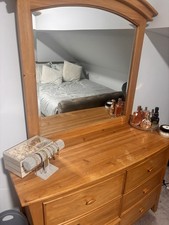 Solid Pine Bedroom Furniture Set- Bedside table and Dresser with mirror