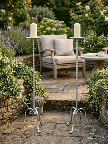 Pair tall silver wrought iron - pair,