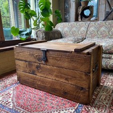 Rustic Wooden TRUNK Chest Coffee Table Vinyl Record Storage Box Ottoman Handmade