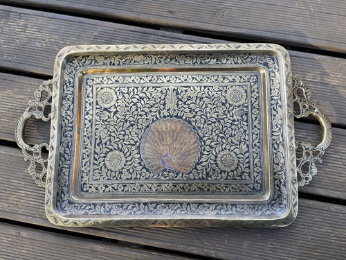 Vintage indian brass tray - vintage,