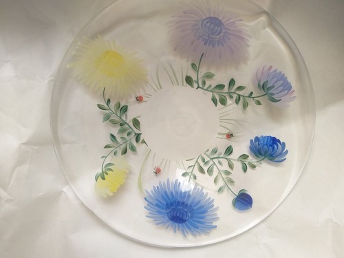 Clear glass hand painted plate - painted,