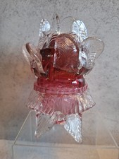 Antique Victorian Rose Petal Flower Fairy Lamp Cranberry Glass Loetz Style