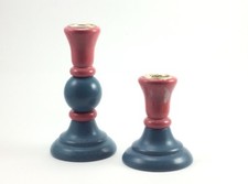 Sweden LINDSDAL-STAKE Candle Holder Set - Painted Wood- Pink Blue