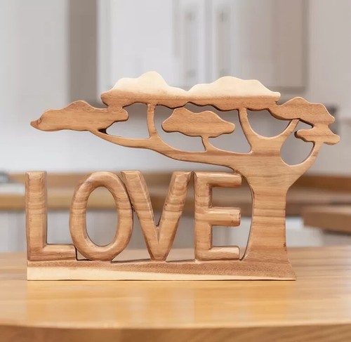 Carved wooden word - art, love