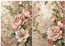 2 Sheets - A4 Rice Paper Decoupage - Vintage, Victorian Flowers, Upcycling - 2