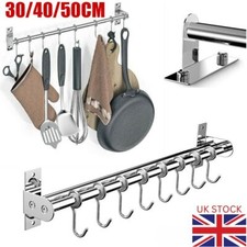 30/40/50cm Single Rail Rack Wall Mounted Kitchen Hanger Hooks Utensils Pan Pot
