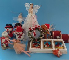 Job Lot vintage Christmas Tree Decorations, Fairies, Snowmen, Teddy, Wreath Etc.