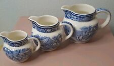 Midwinter Rural England Set Of 3 Mini Milk Jugs Blue & White Transferware