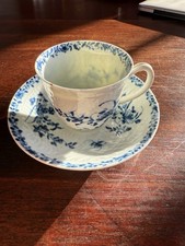 Rare 18th Century Handpainted Blue & White Worcester Lowestoft Teacup Saucer