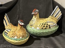 Pair Antique Staffordshire Hen