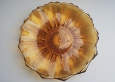 Vintage Amber Glass Sunburst Starburst  Snack Plates Art Deco X3 Small Plates
