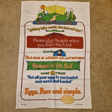 Vintage Dunmoy Pure Irish Linen Egg Advertisement Tea Towel Mark Twains Advice 