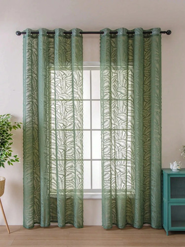 Leaf print voile curtains pair - voile,