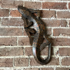 Large Tribal Art Wooden Lizard