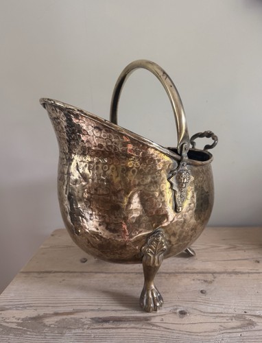 Vintage brass hammered coal - hammered,
