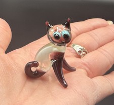 Cat hand blown glass animal, Vintage miniature glass cat ornament cute cat. 