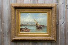 A 19/20th Century Giltwood Framed Picture Of Sail Ships 56cm x 68cm Approx