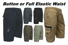 Shorts Mens Cargo Combat Multi Pocket Elasticated Waist Size Plain Lightweight 