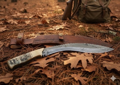 Damascus blade knife ram horn - damascus,