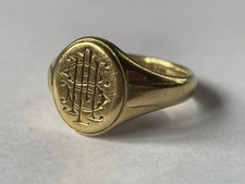 Art Deco 18ct Gold Oval Signet Ring With Monogram - Size R/S- Hallmarked - 9.4g