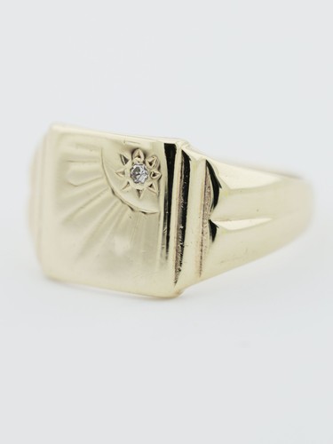 Gold diamond signet ring - gold,