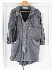 Whistles Pale Grey Three Quarter Denim Parker Coat with Hood - Size 10