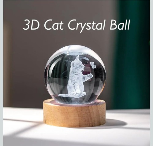 Clear cat with butterfly - clear, 3d