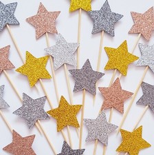 12 x GLITTER GOLD SILVER STARS