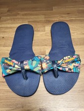 UK 8.5/9 Havaianas Alpargatas Ladies flip flops Slides Blue Floral Womens