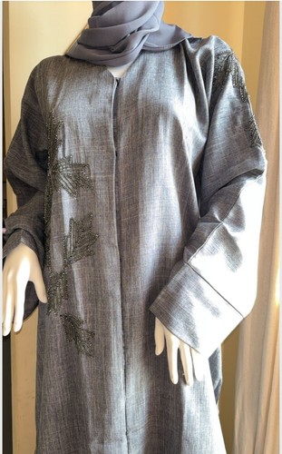 Blue abaya linen - blue, embellished
