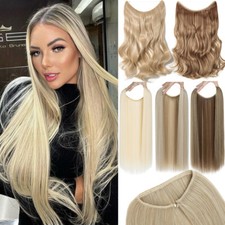 100% Real Natural as Human Invisible Wire in Hair Extensions Long Wavy & Ring