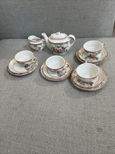 Vintage  Porcelain Dolls Tea Set – Marked "FOREIGN"  Flowers Pattern