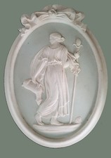 Antique Style Plaster Oval Wall Plaque with Classical Greek Goddess. Sheperdess.