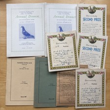 1960’s Shropshire Wellington Racing Pigeon Club Awards & NFC Dinner Cards