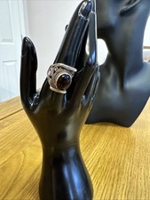 Mens Sterling Silver Vintage Ring With Brown Stone Size Q, 8g