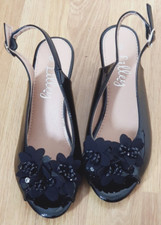 Lilley Sandals Black Patent Wedge Sling Backs Size 3