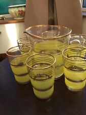 Vintage Water Set - Yellow Frosted & Clear Glass - Lemonade Set - c1950s
