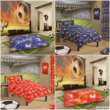 Football Soccer Kids Duvet Set Bedding Quilt Cover Curtains Cushion Red Blue