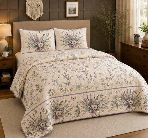 Pastel floral lavender quilt - floral,