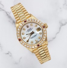 Ladies Rolex Oyster Perpetual Datejust White MOP Dial & Diamond & Ruby Bezel.
