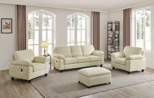 Cream Genuine Leather 3 Seater Sofa + 2 Armchairs USB  BOSTON