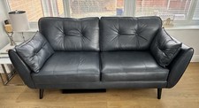 NAVY LEATHER SETTEE 191cm x