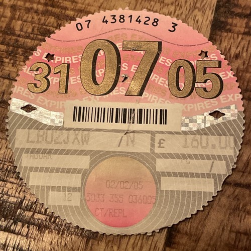 Old tax disc july 2005 - july,