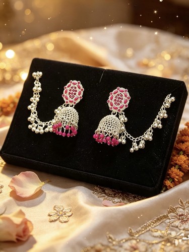 Silver jhumka earrings indian - silver,