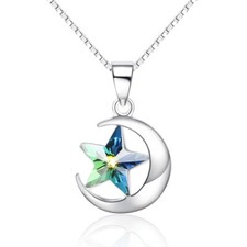 Genuine 925 Sterling Silver Moon Star Pendant Women Necklace Jewellery Boxed