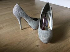Deep 7 Silver & Diamante High Heel Shoes. Size 4 UK. 37 EU.