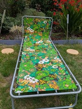 Vintage Retro Floral Garden Folding Sun Lounger Camping 60s 70s Recliner Sun Bed