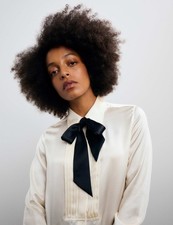 M&S x Bella Freud Pure Silk Pleat Detail Shirt With Tie Ivory Cream - All Sizes