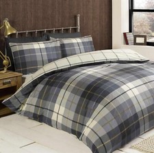 Flannelette Brushed Cotton Duvet Cover Set Tartan Bedding Quilt Cover Bed Set 