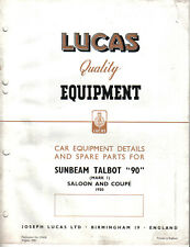 Sunbeam Talbot 90 Mk I Saloon & Coupe 1950 Lucas illustrated Spare Parts List